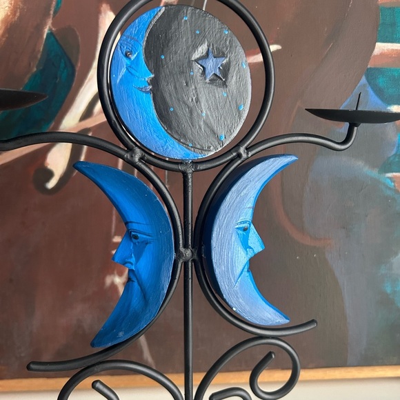 Celestial Vintage 90s Sun Moon Blue 3 Candle Holder - Picture 12 of 12